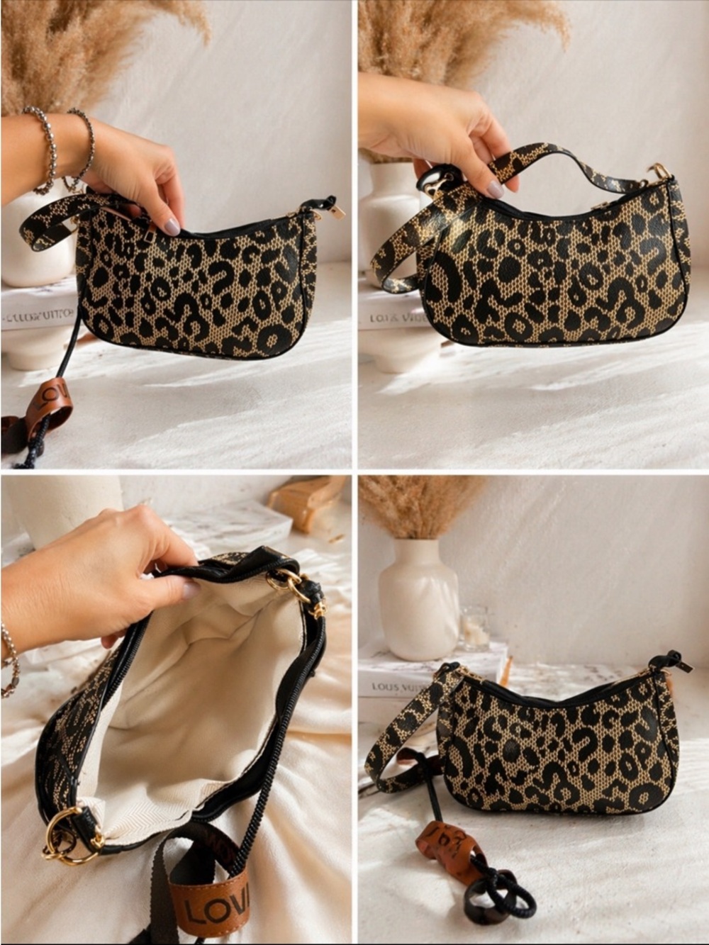 Leopard-Print Shoulder Bag in Black and Gold